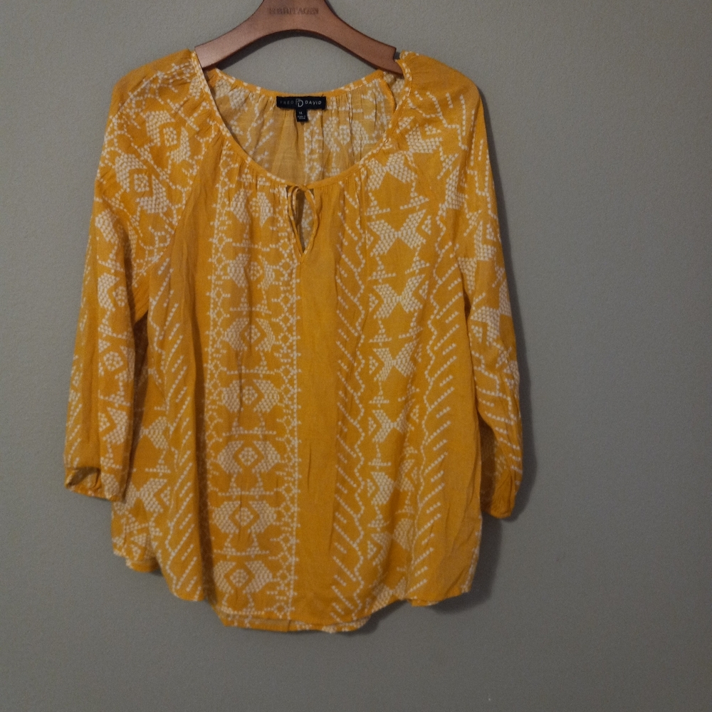 Fred David XL Boho Peasant Pullover Top in Gold Plus